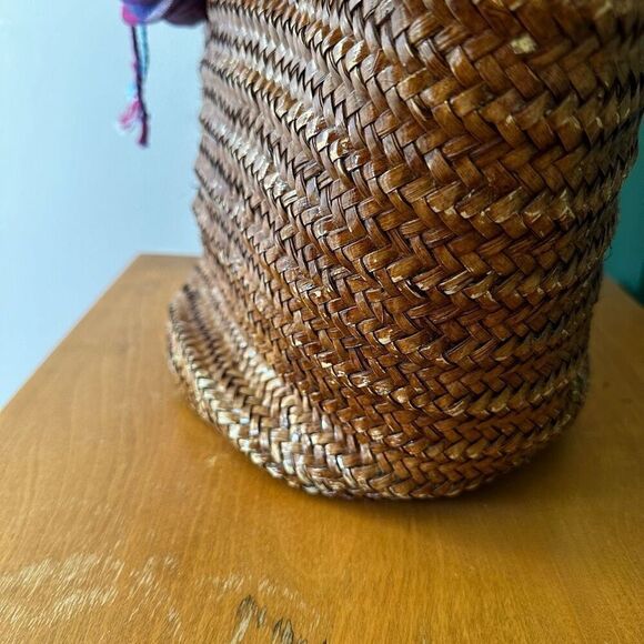 African Beaded Straw Bag Scarf Fringe Closure - Picture 16 of 16